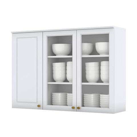 Armário Aéreo 3 Portas com Vidro 120 Cm Nova York Branco Hp - Henn