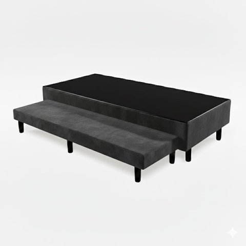 Base Box Solteiro com Cama Auxiliar Conjugada - Suede Cinza