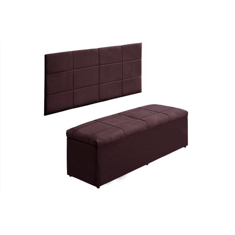 Kit Cabeceira e Calçadeira Raissa 120 cm Suede Bordô Escuro