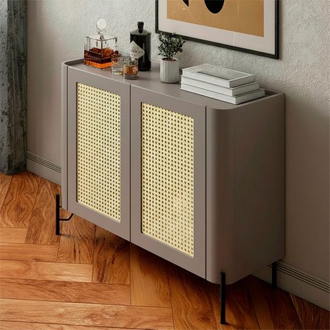Buffet Mdf com Gaveta e Palha Natural L98,5 X A81,5cm Grigio/preto F830s