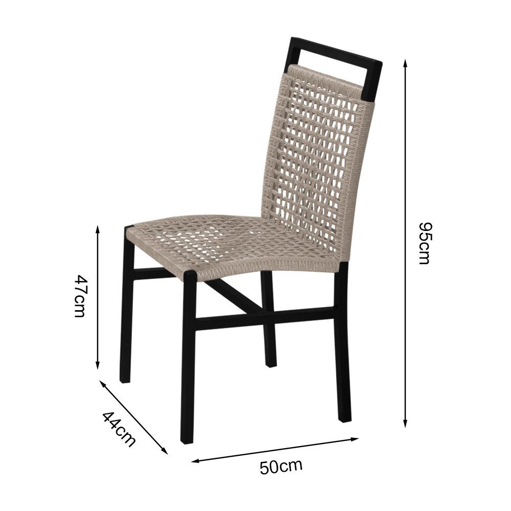 Kit 2 Cadeiras em Corda Náutica Rami e Alumínio Preto Liza para Área Externa - 3