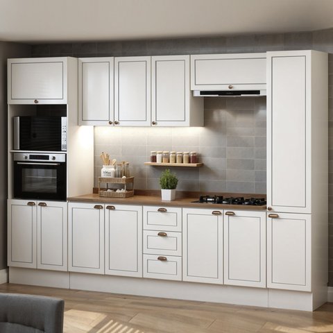 Cozinha Completa Modulada 310cm com Rodapé e Tampo 12 Peças Friz Genialflex