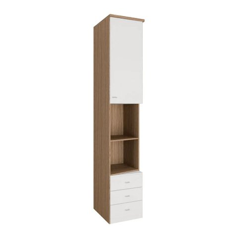 Guarda Roupa Lateral de Cama Diagonal 1 Porta 3 Gavetas 234cm Setiba Plus Rimo Carvalho/branco