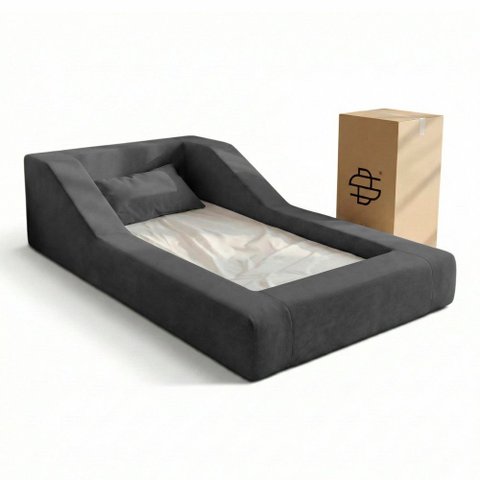 Cama Montessoriana Infantil Noah 100% Espuma com Colchão Bouclê Cinza Escuro - Abmaza