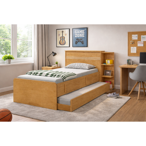 Conjunto de Cama Baú 90cm x 127cm Jade Marrom/Nature