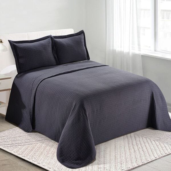 Colcha Matelassê - Loft - Queen Size - com Porta Travesseiros - Cinza - Camesa