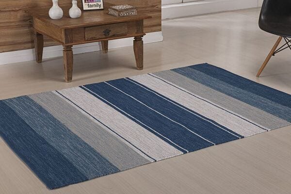 Tapete Indiano Kilim - Basar - 1,00m X 1,40m - 100% Algodão - Azul - Niazitex