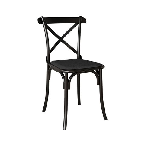 Cadeira de Jantar X em Aço com Assento Corano Preto para Sala Cozinha Moderna Reforçada - Preto