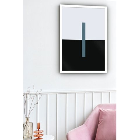 Quadro Decorativo Abstrato Azul Petróleo Minimalista-70x50cm:moldura Branca
