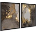Ver imagem 1 de Kit 2 Quadros Abstratos Marmore Dourado Marrom 24x18cm - com Vidro:moldura Preta