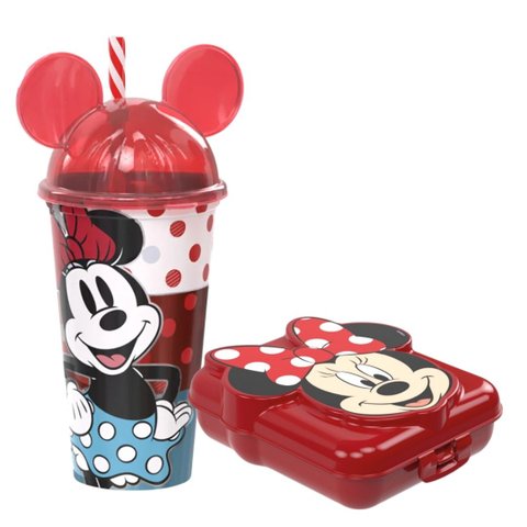 Kit Lanche Minnie Disney Copo Tampa e Canudo 500ml e Sanduicheira - Plasútil