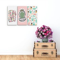 Conjunto Kit 3 Placas Quadros Decorativos Cacto Verde - 1