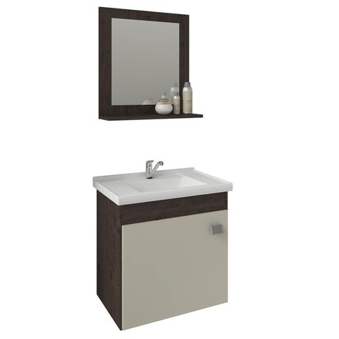 Gabinete de Banheiro com Cuba e Espelheira Iris 45cm Cafe/off White - Mgm