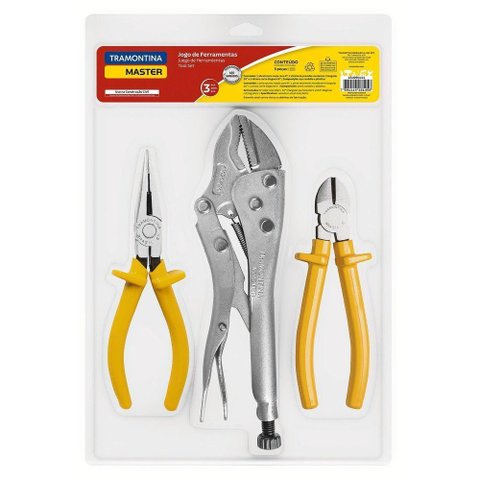 Kit de Ferramentas com Alicate de Pressão 10 Alicate Corte Diagonal 6 e Alicate Bico Me