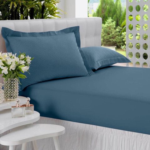 Lençol Avulso C / Elastico Queen Poa All Design, - Azul aço