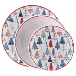 Jogo Pratos Rasos Fundos E Sobremesa 6 Peças Natal Pinheiro - 1