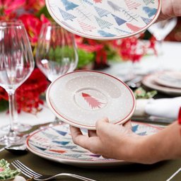 Jogo Pratos Rasos Fundos E Sobremesa 6 Peças Natal Pinheiro - 5