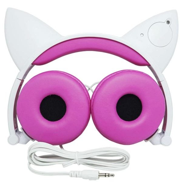 Fone Ouvido Headphone Com Fio Estéreo Orelha Gato Gatinho Led Infantil P2  Exbom HF-C22 Rosa