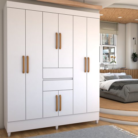 Guarda-roupa Solteiro Leal 8 Portas 2 Gavetas Branco - Panorama Móveis