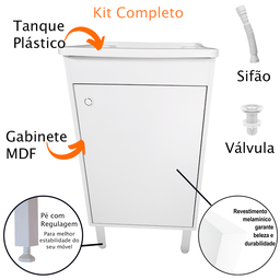 Tanque 26l com Gabinete 46cm 1 Porta + Sifão Entregue Montado Cor: Tanque Branco - 4