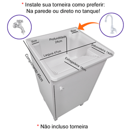 Tanque 26l com Gabinete 46cm 1 Porta + Sifão Entregue Montado Cor: Tanque Branco - 5