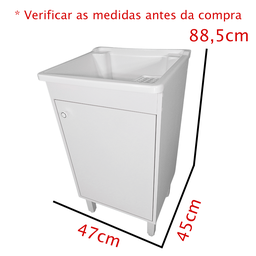 Tanque 26l com Gabinete 46cm 1 Porta + Sifão Entregue Montado Cor: Tanque Branco - 2