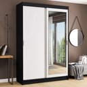 Ver imagem 1 de Guarda-Roupa Solteiro Madesa Tokio 2 Portas de Correr com Espelho 2 Gavetas Preto/Branco Cor:Preto/B