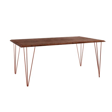 Mesa de Jantar Industrial Clips de Ferro Cobre Tampo Retangular Amêndoa 135x75