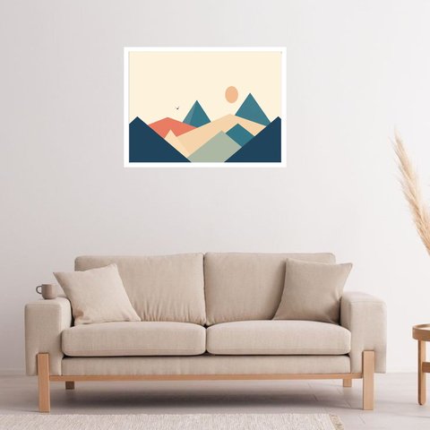 Quadro Decorativo Montanhas Pontas Abstrato - 50x70cm:moldura Branca