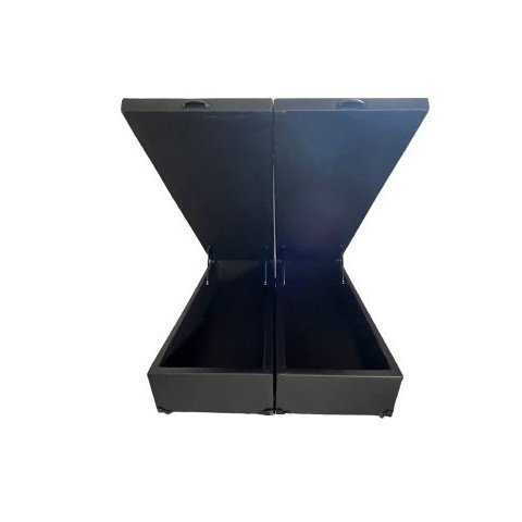 Cama Box Baú Queen Bipartido Blindado Sintético Preto Com Pistão A Gás