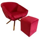 Ver imagem 1 de Kit Poltrona Giovana Giratória Ferro e Madeira, Puff Quadrado e Almofadas em Sued Premium:vermelho