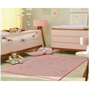 Tapete Infantil 1,00 X 1,40 Antiderrapante Quarto Rosa Hk-04