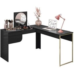 Penteadeira/escrivaninha de Canto Luna C/espelho Preto Fosco - Belaflex - 3