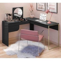 Penteadeira/escrivaninha de Canto Luna C/espelho Preto Fosco - Belaflex - 1