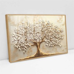 Quadro Decorativo Árvore da Vida Folhas Delicadas Flores Brancas Sala Quarto Casa Escritório - 2