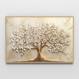 Quadro Decorativo Árvore da Vida Folhas Delicadas Flores Brancas Sala Quarto Casa Escritório - 3