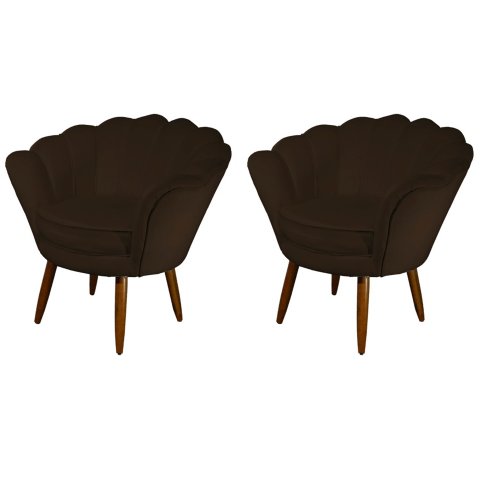 Kit 2 Poltronas Decorativa Pétala Suede Marrom Pés Madeira Ms Decor