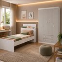 Ver imagem 3 de Jogo de Quarto Cama com Colchão Incluso e Guarda-Roupa 4 Portas 2 Gavetas Lira Multimóveis MP4839