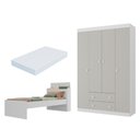 Ver imagem 1 de Jogo de Quarto Cama com Colchão Incluso e Guarda-Roupa 4 Portas 2 Gavetas Lira Multimóveis MP4839