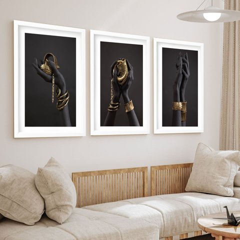 Kit 3 Quadros Grandes Braceletes 60x48cm:moldura Branca