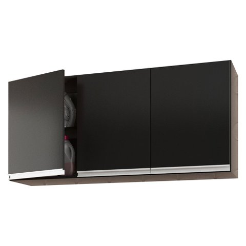 Armário de Parede Área de Serviço e Lavanderia 120cm com 03 Portas 100% MDF Preto - Abmaza Lux