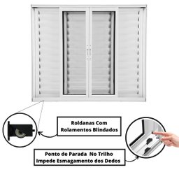 Janela de Alumínio Branco Veneziana de Correr 6 Folhas Linha Magnum Atlântica A=1,00m x L=2,00m - 5