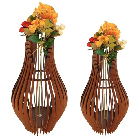 Vaso de Chão Decorativo Grande Andromeda Mdf:marrom/kit com 2 - 85x30cm e 70x25cm