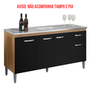 Ver imagem 3 de Balcão Gabinete de Cozinha Gabriela 150cm sem Tampo Ajl Móveis:amêndoa Preto