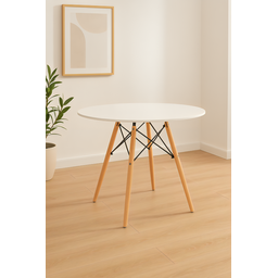 Mesa de Jantar Redonda Eames Eiffel Wood Tampo de MDF  90cm Branco - 1