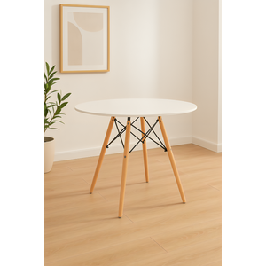 Mesa de Jantar Redonda Eames Eiffel Wood Tampo de MDF  90cm Branco