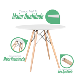 Mesa de Jantar Redonda Eames Eiffel Wood Tampo de MDF  90cm Branco - 10