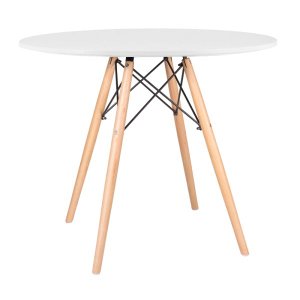 Mesa de Jantar Redonda Eames Eiffel - Wood - Tampo de MDF - 90cm - Branco