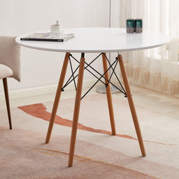 Mesa de Jantar Redonda Eames Eiffel Wood Tampo de MDF  90cm Branco - 2