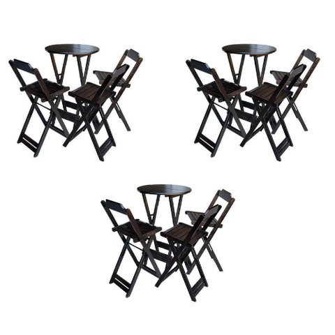 Kit 3 Jogos De Mesa Bistrô De Madeira Dobrável Com 3 Banquetas - Tabaco